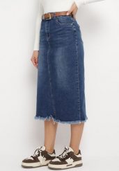 Niebieska Jeansowa Spódnica Midi z Paskiem z Klamrą w Komplecie Sandria. Niebieskie spódnice Born2be, na spotkanie biznesowe, s, bez wzorów, z denimu, eleganckie, midi. Za 59.99 zł.
