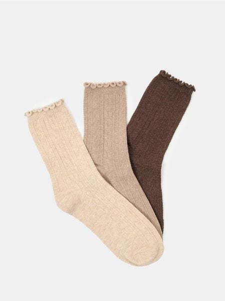 Skarpetki z bawełną 3 pack - beżowy. Brązowe skarpety Sinsay, bez wzorów, z bawełny. Za 12.99 zł.
