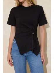 Trendyol Bluzka w kolorze czarnym rozmiar: XL. Czarne bluzki Trendyol, xl, bez wzorów, z bawełny, z asymetrycznym kołnierzem, bez ramiączek. Za 86.99 zł.