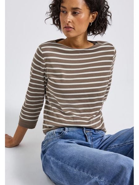 Cecil Koszulka w kolorze szarobrązowo-białym rozmiar: 34. Brązowe bluzki Cecil, bez wzorów, z bawełny, bez kołnierzyka, bez ramiączek. Za 70.24 zł.