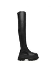 DeeZee Kozaki 2163-11 Czarny. Czarne kozaki DeeZee, z materiału, bez obcasa, na płaskiej podeszwie, bez zapięcia. Za 249.99 zł.