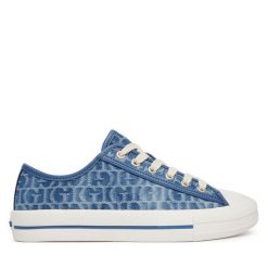 Trampki Guess. Niebieskie trampki Guess, z aplikacjami, bez zapięcia. Za 364.99 zł.