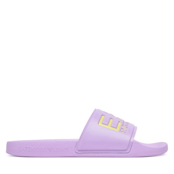 Klapki EA7 Emporio Armani. Fioletowe klapki EA7 Emporio Armani, bez wzorów, bez obcasa. Za 153.99 zł.