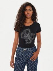 Guess T-Shirt W4YI37 J1314 Czarny Regular Fit. Czarne t-shirty Guess, xs, z aplikacjami, z bawełny, bez kołnierzyka, bez ramiączek. Za 129.99 zł.
