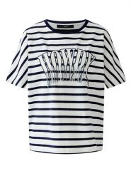 Oui Koszulka w kolorze biało-niebieskim rozmiar: 36. Białe bluzki Oui, bez wzorów, z bawełny, bez kołnierzyka, bez ramiączek. Za 104.99 zł.