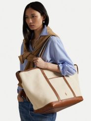 Polo Ralph Lauren Torebka 428973072001 Beżowy. Brązowe shopper Polo Ralph Lauren, bez wzorów, z materiału, bez dodatków. Za 1,599.00 zł.