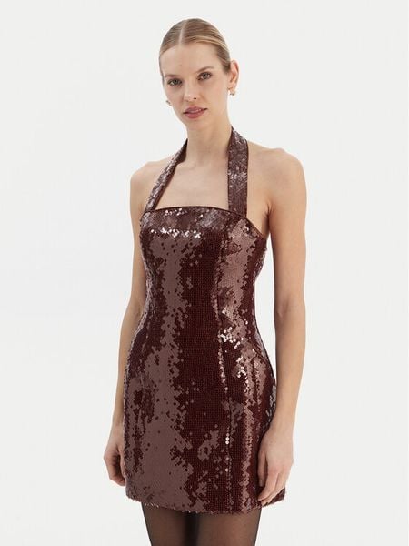 Bardot Sukienka koktajlowa Nevelle 59857DB2 Bordowy Slim Fit. Czerwone sukienki Bardot, bez wzorów, z syntetyku, wizytowe, bez kołnierzyka, bez ramiączek. Za 729.99 zł.