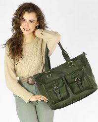 Shopperka XL MARCO MAZZINI zielona v232d. Zielone shopper bez wzorów, ze skóry, bez dodatków. Za 569.05 zł.