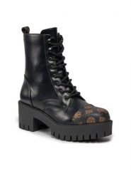 Guess Botki FL8WAP ELE10 Czarny. Czarne botki Guess, z aplikacjami, ze skóry, bez obcasa, na słupku, bez zapięcia. Za 849.99 zł.