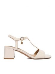 Nine West Sandały CEO-LS505187-14 Beżowy. Brązowe sandały Nine West, bez wzorów, z materiału, bez obcasa, na słupku, bez zapięcia. Za 229.99 zł.