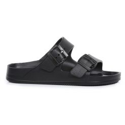 Lady Brooklyn damskie klapki. Czarne klapki Regatta, bez wzorów, bez obcasa. W wyprzedaży za 59.99 zł.