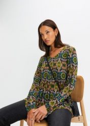 Bluzka shirtowa. Czarne bluzki bonprix, bez wzorów, bez kołnierzyka, bez ramiączek. Za 84.99 zł.