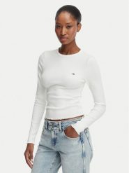 Tommy Jeans Bluzka DW0DW22783 Biały Slim Fit. Białe bluzki Tommy Jeans, s, bez wzorów, z bawełny, bez kołnierzyka, bez ramiączek. Za 189.99 zł.