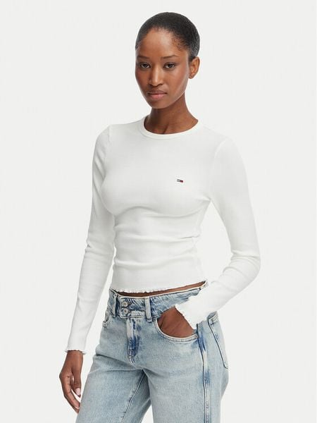 Tommy Jeans Bluzka DW0DW22783 Biały Slim Fit. Białe bluzki Tommy Jeans, l, bez wzorów, z bawełny, bez kołnierzyka, bez ramiączek. Za 189.99 zł.