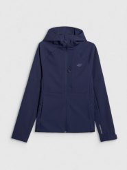 4F Kurtka softshell wiatroodporna membrana 10000 damska - granatowa XL. Niebieskie kurtki sportowe 4f, s, bez wzorów, z materiału, bez kaptura, trekkingowe, primaloft. Za 399.99 zł.