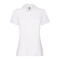 Damska Koszulka Polo Premium Plain. Białe koszulki polo FRUIT OF THE LOOM, s, bez wzorów, bez kołnierzyka, bez ramiączek. Za 65.99 zł.