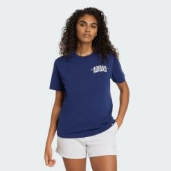 Koszulka Collegiate Graphic. Niebieskie bluzki Adidas, xs, bez wzorów, z bawełny, sportowe, bez kołnierzyka, bez ramiączek. Za 109.00 zł.