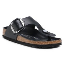 Japonki Birkenstock. Czarne klapki Birkenstock, bez wzorów, bez obcasa. Za 499.00 zł.