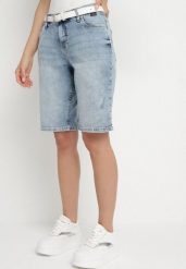 Jasnoniebieskie Szorty Jeansowe o Prostym Kroju Tilamere. Niebieskie szorty Born2be, bez wzorów, z jeansu, eleganckie. Za 74.99 zł.