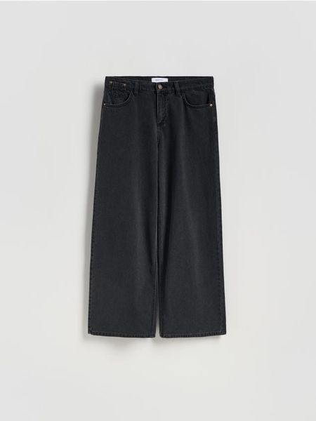Jeansy wide leg - czarny. Czarne jeansy Reserved, bez wzorów. Za 139.99 zł.