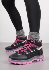Czarno-Fuksjowe Sznurowane Buty Trekkingowe Traperki Vices na Grubej Podeszwie Afertie. Czarne trapery i śniegowce Born2be, z jeansu, za kostkę, wspinaczkowe. Za 99.99 zł.