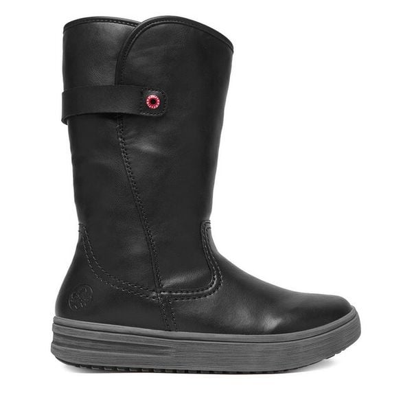 Kozaki Rieker. Czarne kozaki Rieker, bez obcasa, na płaskiej podeszwie, bez zapięcia. Za 399.99 zł.