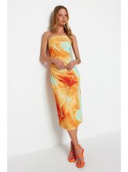 Trendyol Sukienka w kolorze pomarańczowo-miętowym rozmiar: XL. Pomarańczowe sukienki Trendyol, xl, bez wzorów, bez kołnierzyka, bez ramiączek, midi. Za 66.16 zł.