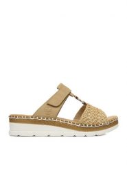 Rieker Klapki CEO-V1243-60 Beżowy. Brązowe klapki Rieker, bez wzorów, ze skóry, bez obcasa. Za 319.99 zł.