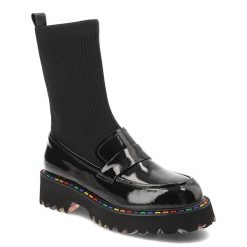 Czarne Botki Artiker Stylowe Obuwie Damskie Ze Skarpetkową Cholewką. Czarne botki Artiker, bez wzorów, z materiału, bez obcasa, na obcasie, bez zapięcia. Za 269.00 zł.