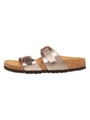 Birkenstock Klapki "Sydney" w kolorze szarobrązowym rozmiar: 36. Brązowe klapki Birkenstock, bez wzorów, z materiału, z otwartym noskiem, bez obcasa. Za 371.13 zł.
