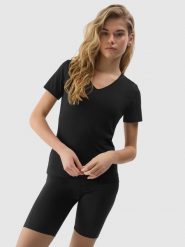 4F T-shirt gładki z bawełną organiczną damski - czarny XS. Czarne t-shirty 4f, xs, bez wzorów, z bawełny, bez kołnierzyka, bez ramiączek. W wyprzedaży za 29.99 zł.