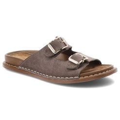 Klapki damskie Artiker, skórzane zamszowe na platformie z klamrami profilowane, szare, 56C0679. Szare klapki Artiker, bez wzorów, z zamszu, bez obcasa, na platformie. Za 209.00 zł.