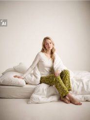Bawełniana piżama dwuczęściowa z motywem roślinnym - kremowy. Białe piżamy Sinsay, bez wzorów, z bawełny, bez ramiączek. Za 49.99 zł.