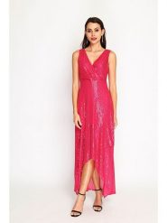 ASSUILI Sukienka w kolorze różowym rozmiar: 42. Różowe sukienki Assuili, bez wzorów, klasyczne, z asymetrycznym kołnierzem, bez ramiączek, maxi, asymetryczne. Za 195.99 zł.