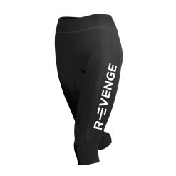 Legginsy techniczne do biegania Capri damskie z taśmami kinetycznymi. Czarne legginsy R-EVENGE, bez wzorów, z elastanu. Za 280.89 zł.