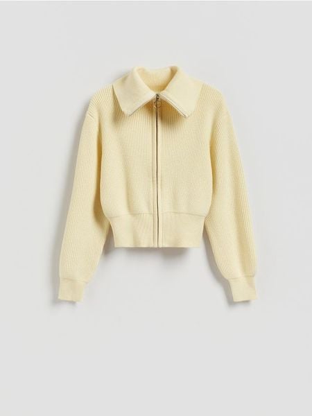 Kardigan z zapięciem na zamek - jasnożółty. Żółte kardigany Reserved, l, bez wzorów, z dzianiny. Za 139.99 zł.