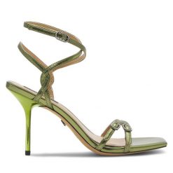 Sandały Nine West. Zielone sandały Nine West, bez wzorów, bez obcasa, na szpilce, bez zapięcia. Za 229.99 zł.