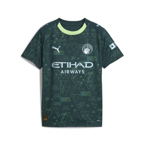 Młodzieżowa czwarta koszulka Manchester City 25/26 PUMA. Zielona bluzki Puma, m, bez wzorów, młodzieżowe, bez kołnierzyka, bez ramiączek. Za 336.50 zł.