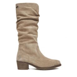 Kozaki Rieker. Szare kozaki Rieker, bez obcasa, na słupku, bez zapięcia. Za 479.99 zł.