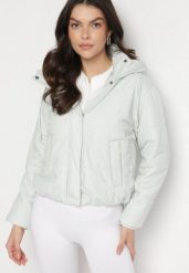 Miętowa Pikowana Kurtka z Kapturem i Lekkim Ociepleniem Ninirila. Zielone kurtki Born2be, l, bez wzorów, z jeansu, z kapturem. Za 119.99 zł.