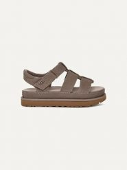 UGG Skórzane sandały "Goldenstar Strap" w kolorze fioletowym rozmiar: 40. Różowe sandały UGG, bez wzorów, ze skóry, klasyczne, z otwartym noskiem, bez obcasa, bez zapięcia. Za 549.06 zł.