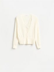 Kardigan z koronką - kremowy. Białe kardigany Reserved, l, bez wzorów, z dzianiny. Za 149.99 zł.