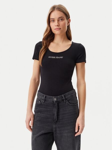 Guess Jeans Body W5GP25 J1314 Czarny Slim Fit. Czarne body Guess Jeans, xxl, z aplikacjami, z bawełny. Za 119.99 zł.