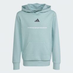 Bluza z kapturem adidas Slogan Fleece Hoodie. Niebieskie bluzy sportowe Adidas, s, bez wzorów, z bawełny, z kapturem. Za 179.00 zł.