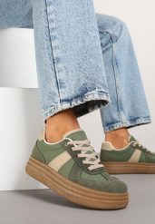 Zielone Sneakersy w Stylu Kultowych Tenisówek na Grubej Podeszwie Nanniris. Zielone obuwie sportowe Renee, z jeansu, bez zapięcia, tenisowe. Za 109.99 zł.