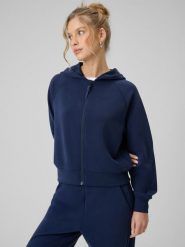 4F Bluza dresowa regular z modalem damska - granatowa S. Niebieskie bluzy 4f, s, bez wzorów, z dresówki, z kapturem. Za 199.99 zł.