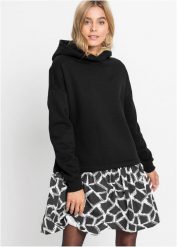 Sukienka dresowa w optyce 2 w 1. Żółte sukienki bonprix, bez wzorów, z dresówki, bez kołnierzyka, bez ramiączek. Za 159.99 zł.