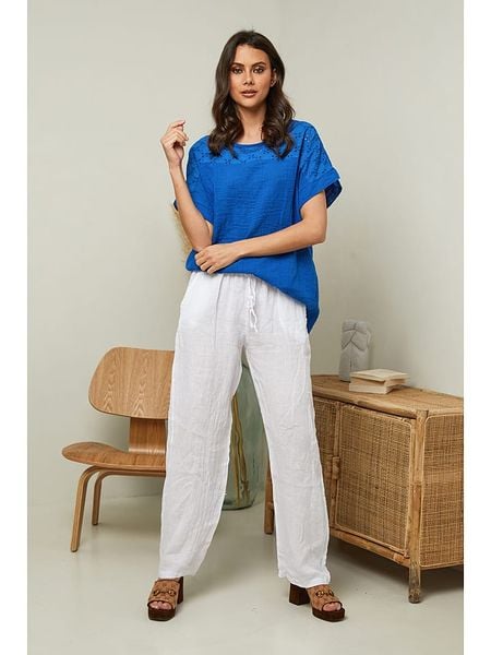 Fleur de Lin Koszulka "Elymis" w kolorze niebieskim rozmiar: XXL. Niebieskie bluzki Fleur de Lin, xxl, bez wzorów, z koronki, bez kołnierzyka, bez ramiączek. Za 92.42 zł.