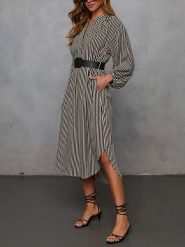 Milan Kiss Sukienka w kolorze czarno-beżowym rozmiar: S. Brązowe sukienki Milan Kiss, s, bez wzorów, bez kołnierzyka, bez ramiączek, midi. Za 201.08 zł.