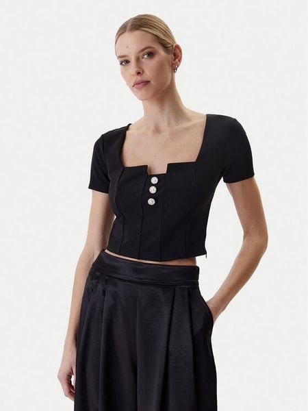 Guess Bluzka W6RP08 KCBO2 Czarny Classic Fit. Czarne bluzki Guess, l, z aplikacjami, z syntetyku, bez kołnierzyka, bez ramiączek. Za 269.99 zł.